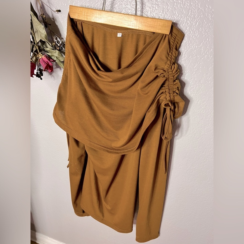 Brown long-sleeve top w/side-ruched Cowl *ish*style  neckline Soft & Cozy fabric